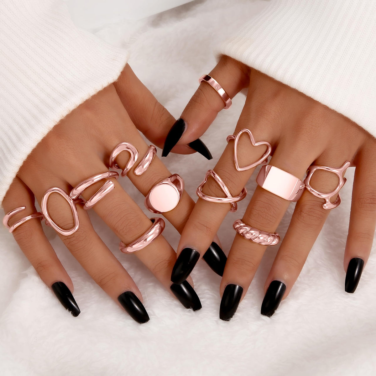 FAXHION 12PCS Gold Stackable Rings Set for Women, 18K Gold Plated Open Stacking Knuckle Ring, Adjustable Chunky Signet Rings for Gift