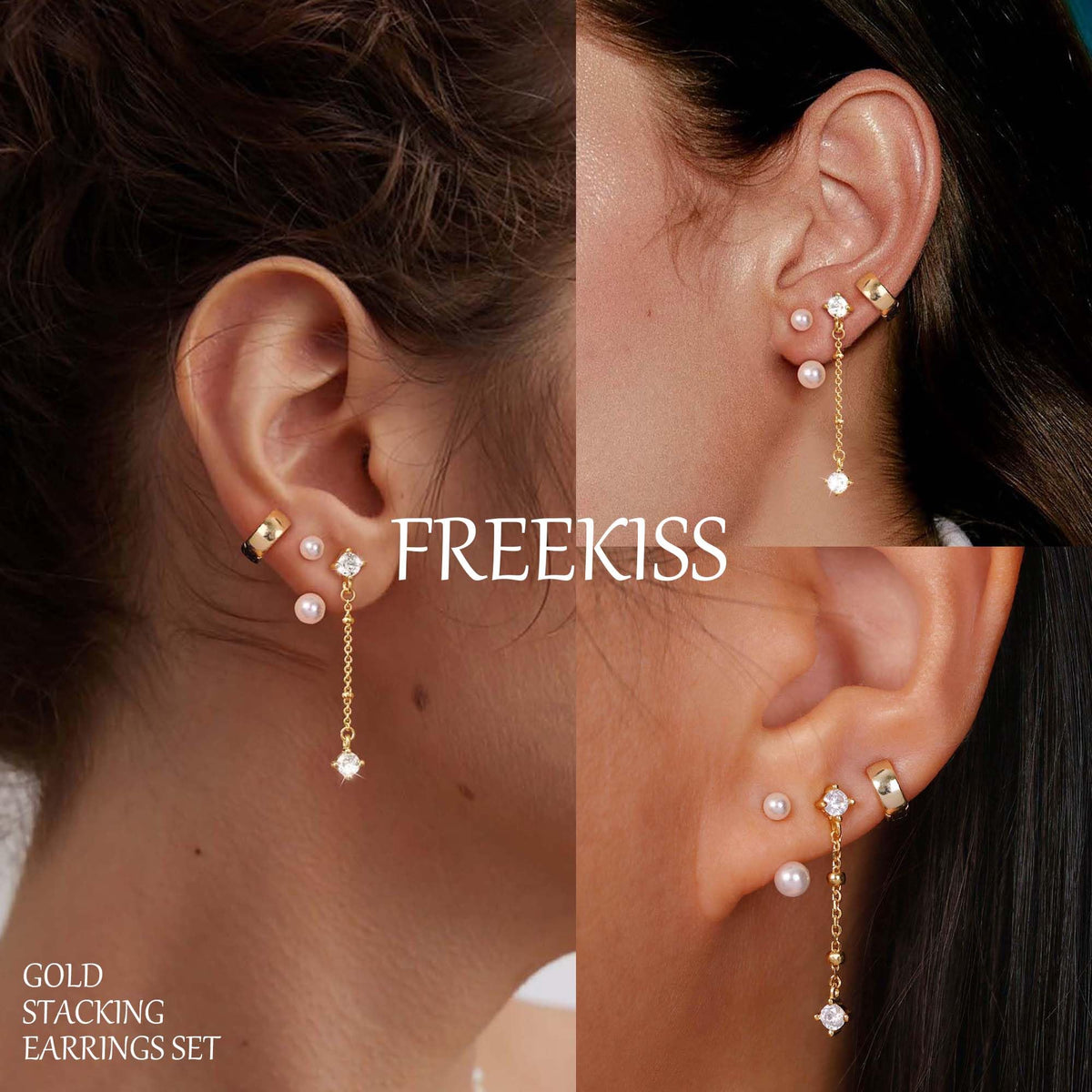 3 Pairs Gold Hoop Earrings Set: Dainty Stud Earrings Trendy Small 14K Gold Plated Hypoallergenic Dangle Cartilage Huggie Hoop Earrings for Women Gold Jewelry for Women Gifts