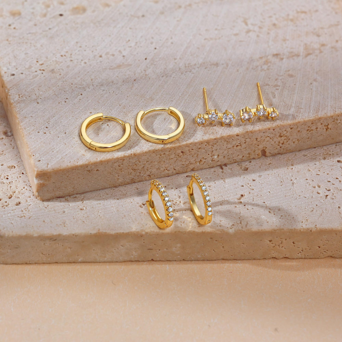 3 Pairs Gold Hoop Earrings Set: Dainty Stud Earrings Trendy Small 14K Gold Plated Hypoallergenic Dangle Cartilage Huggie Hoop Earrings for Women Gold Jewelry for Women Gifts