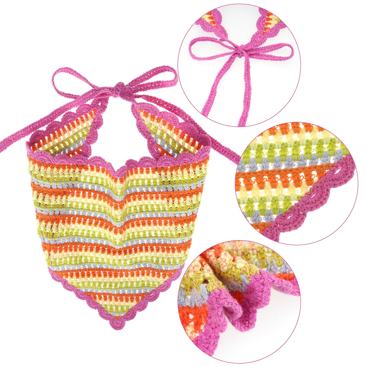 hoyuwak Pink Crochet Head Scarf Bandanas Headbands Hair Scarf for Women Girls Knitted Strawberry Head Coverings Hair Accessories for Hair Styling Decor