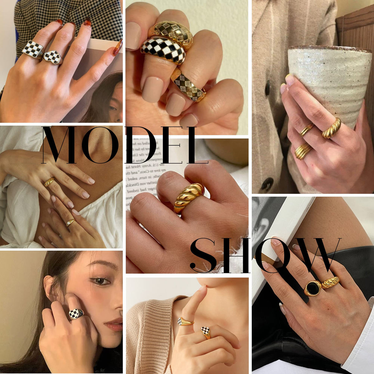 FAXHION 12PCS Gold Stackable Rings Set for Women, 18K Gold Plated Open Stacking Knuckle Ring, Adjustable Chunky Signet Rings for Gift