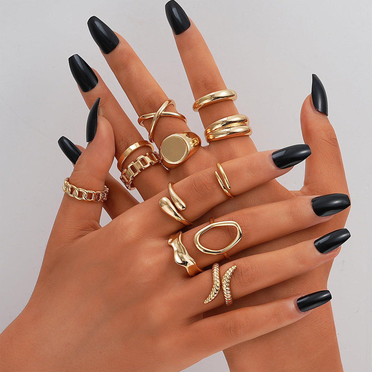 FAXHION 12PCS Gold Stackable Rings Set for Women, 18K Gold Plated Open Stacking Knuckle Ring, Adjustable Chunky Signet Rings for Gift