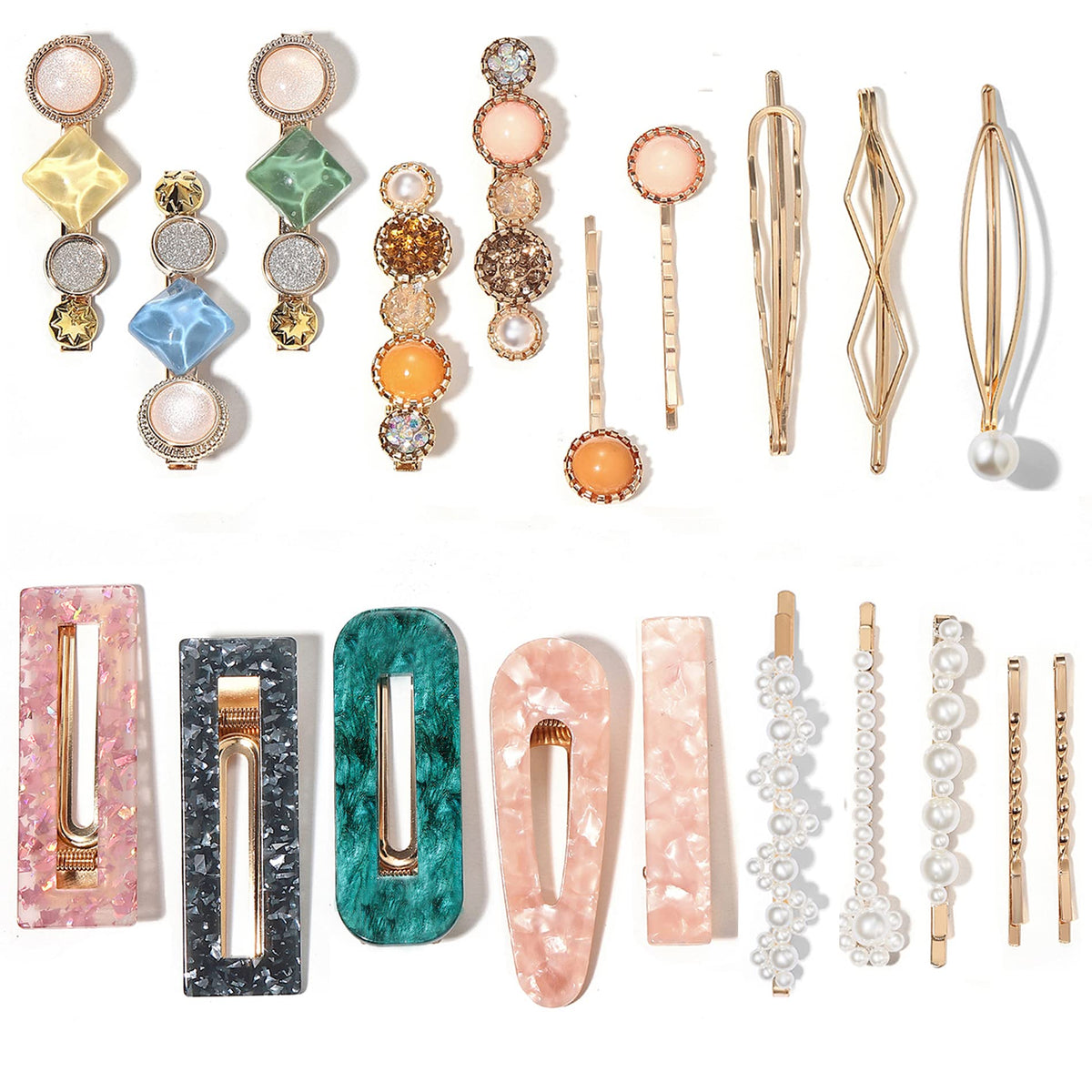Mehayi 20 PCS Macaron Pearl Acrylic Resin Fashion Hair Clips Set, Cute Hair Barrettes Bobby Pins, Boho Fancy Hairpin Accessories Headwear Styling Tools, Gifts for Women Girls Decorative Wedding