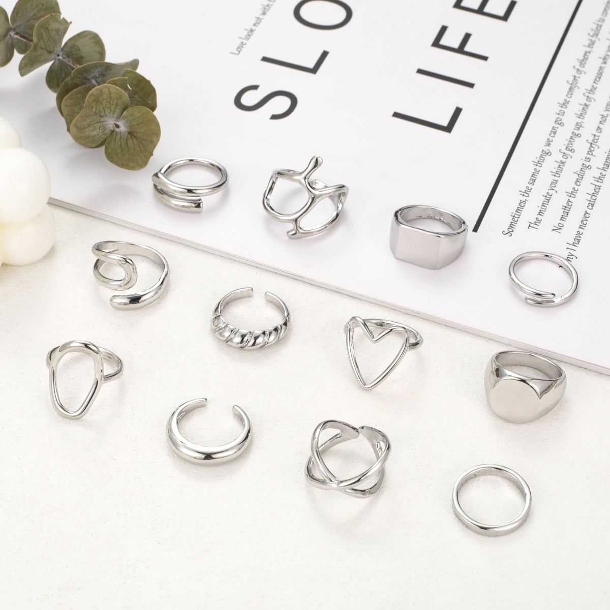 FAXHION 12PCS Gold Stackable Rings Set for Women, 18K Gold Plated Open Stacking Knuckle Ring, Adjustable Chunky Signet Rings for Gift