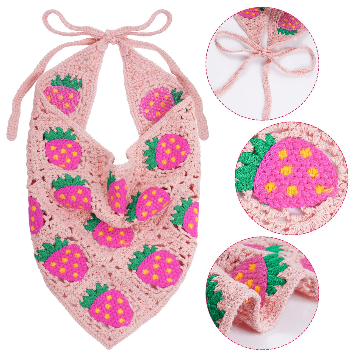 hoyuwak Pink Crochet Head Scarf Bandanas Headbands Hair Scarf for Women Girls Knitted Strawberry Head Coverings Hair Accessories for Hair Styling Decor