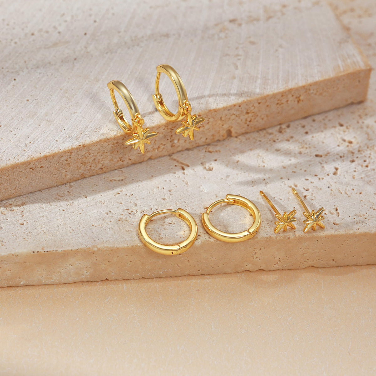 3 Pairs Gold Hoop Earrings Set: Dainty Stud Earrings Trendy Small 14K Gold Plated Hypoallergenic Dangle Cartilage Huggie Hoop Earrings for Women Gold Jewelry for Women Gifts