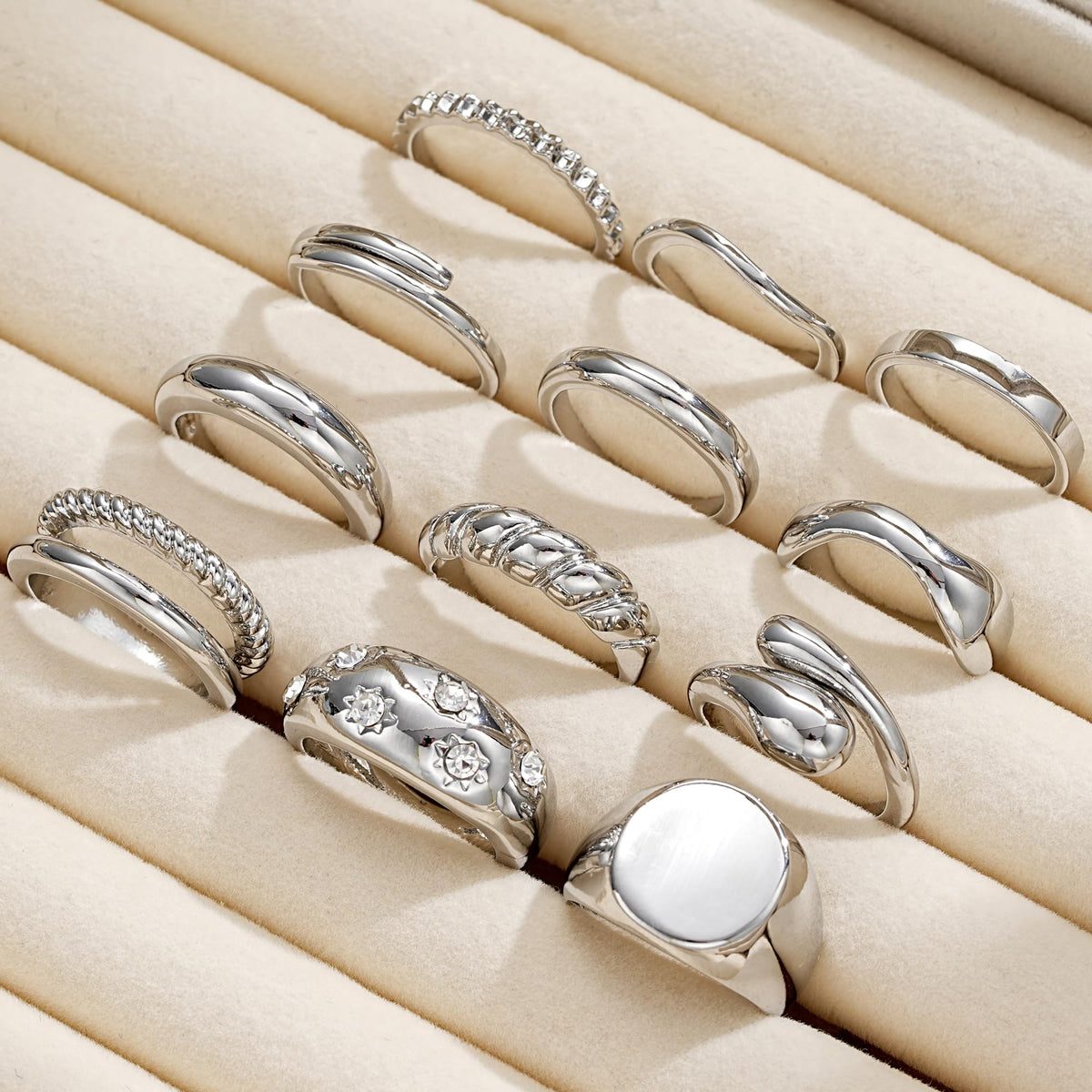 FAXHION 12PCS Gold Stackable Rings Set for Women, 18K Gold Plated Open Stacking Knuckle Ring, Adjustable Chunky Signet Rings for Gift