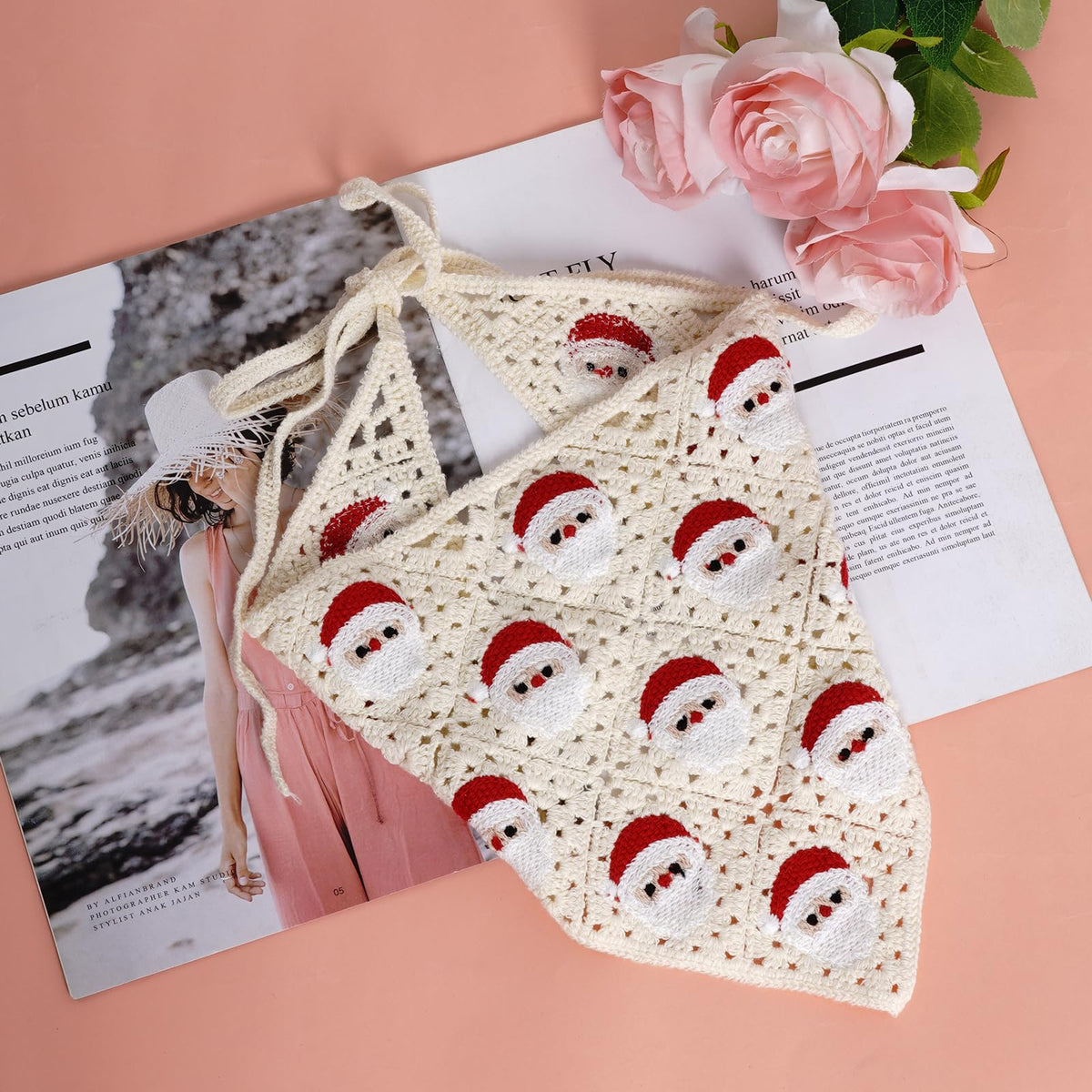 hoyuwak Pink Crochet Head Scarf Bandanas Headbands Hair Scarf for Women Girls Knitted Strawberry Head Coverings Hair Accessories for Hair Styling Decor