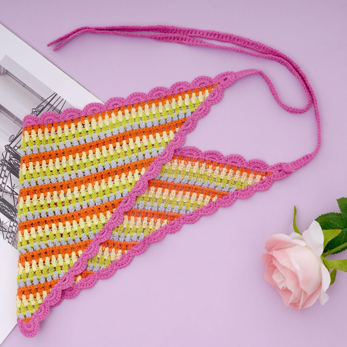 hoyuwak Pink Crochet Head Scarf Bandanas Headbands Hair Scarf for Women Girls Knitted Strawberry Head Coverings Hair Accessories for Hair Styling Decor