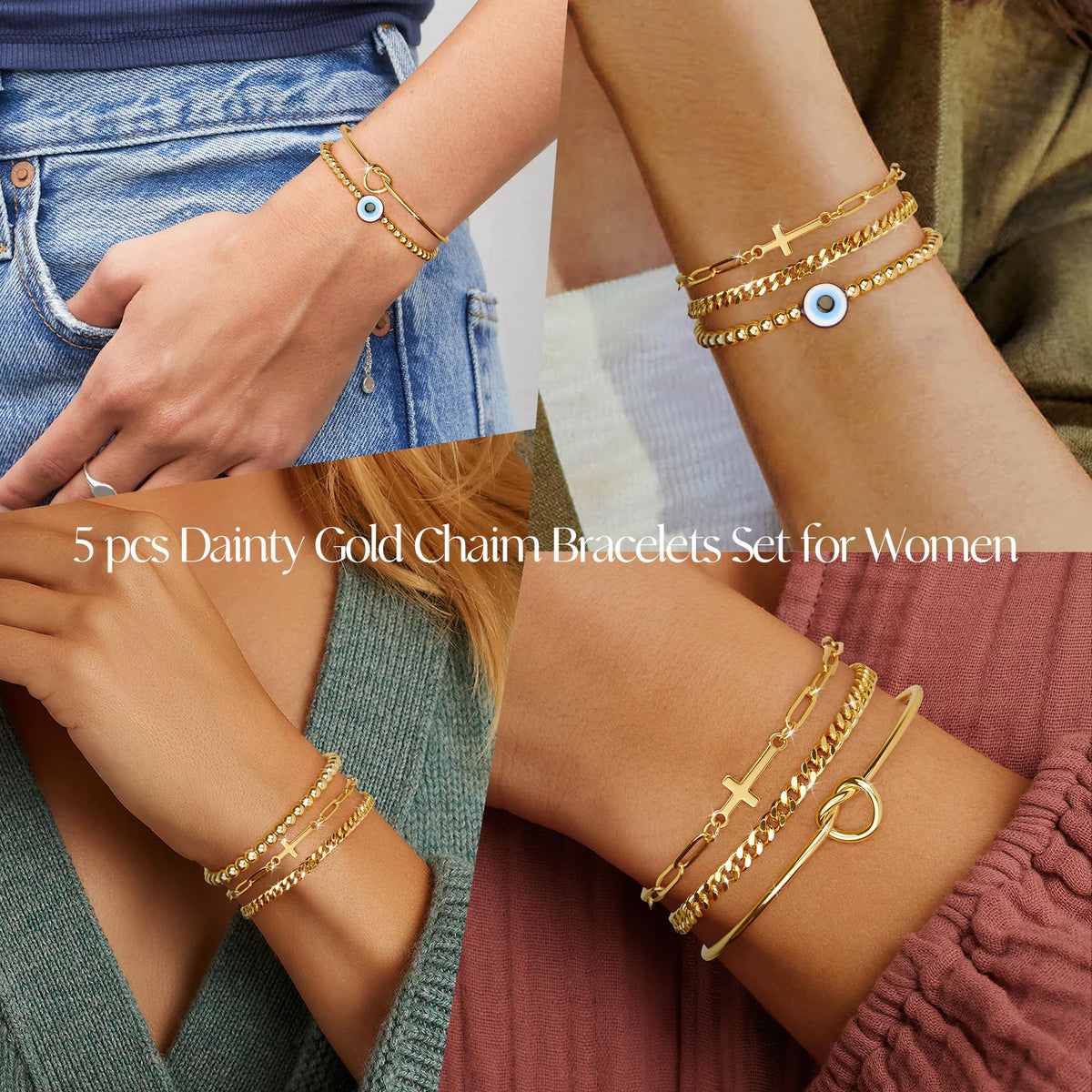 Gold Bracelets for Women,Dainty Bracelets Set for Women Trendy, Gold Bracelets Stack With Beaded, Cuban, Paperclip, Heart, Snake, Rope, Pearl, Cross, Hand Chain, Silver Jewelry Gifts for Women Christmas