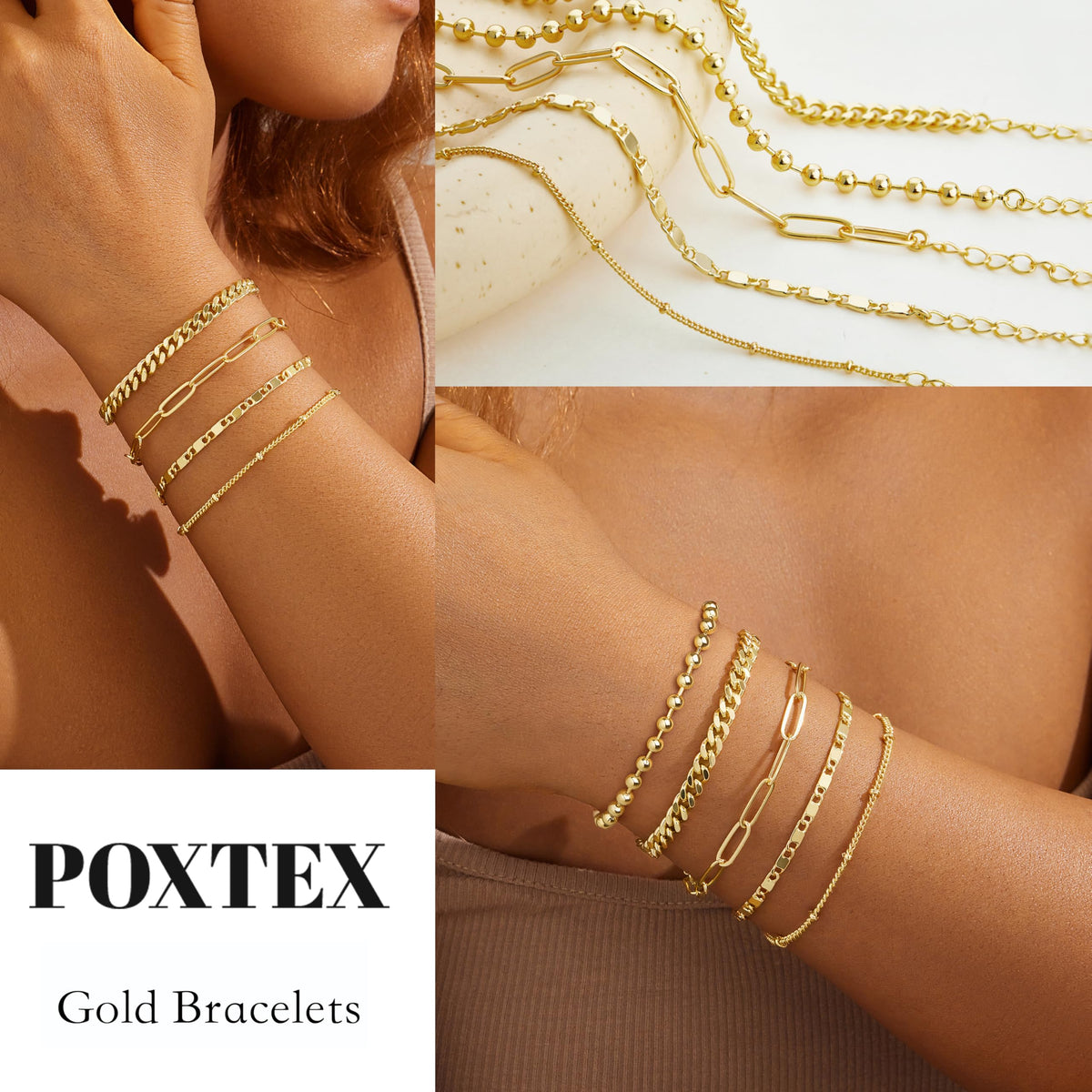 Gold Bracelets for Women,Dainty Bracelets Set for Women Trendy, Gold Bracelets Stack With Beaded, Cuban, Paperclip, Heart, Snake, Rope, Pearl, Cross, Hand Chain, Silver Jewelry Gifts for Women Christmas