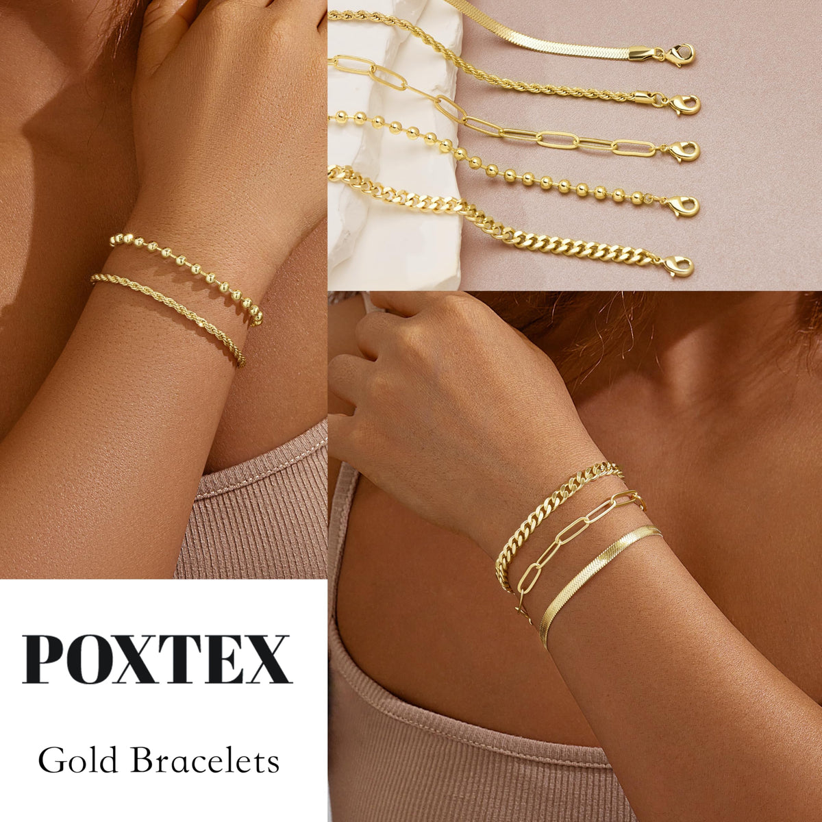 Gold Bracelets for Women,Dainty Bracelets Set for Women Trendy, Gold Bracelets Stack With Beaded, Cuban, Paperclip, Heart, Snake, Rope, Pearl, Cross, Hand Chain, Silver Jewelry Gifts for Women Christmas
